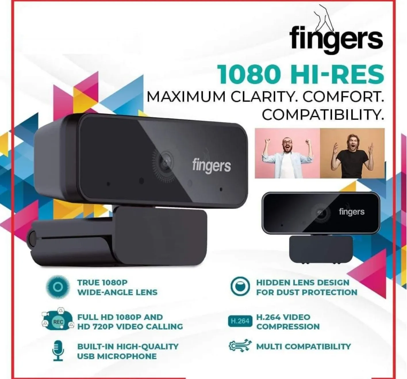 Fingers 1080 Hi-Res Webcam – Maximum Clarity & Comfort for Video Calling