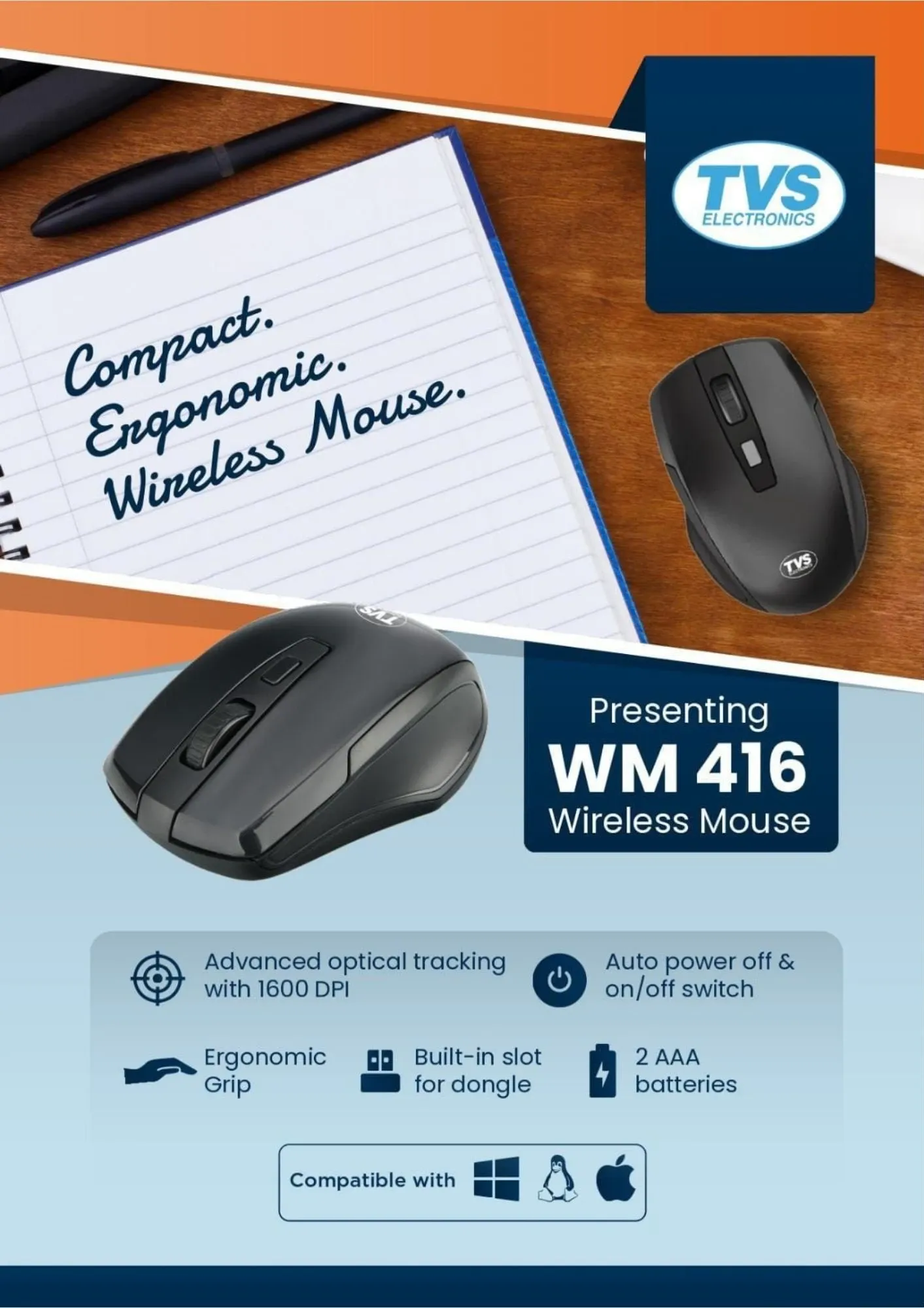 TVS Electronics WM 416 Wireless Mouse – Compact & Ergonomic Design