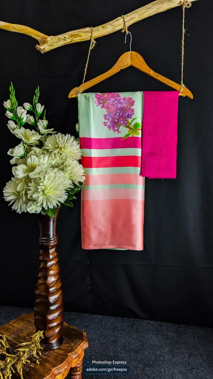 Elegant Japan Satin Saree with Digital Print Blouse