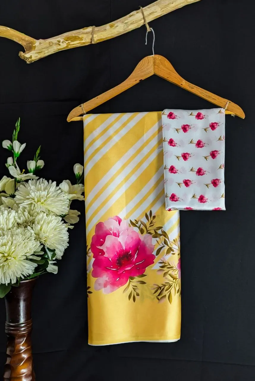Luxurious Japan Satin Saree with Digital Print Blouse