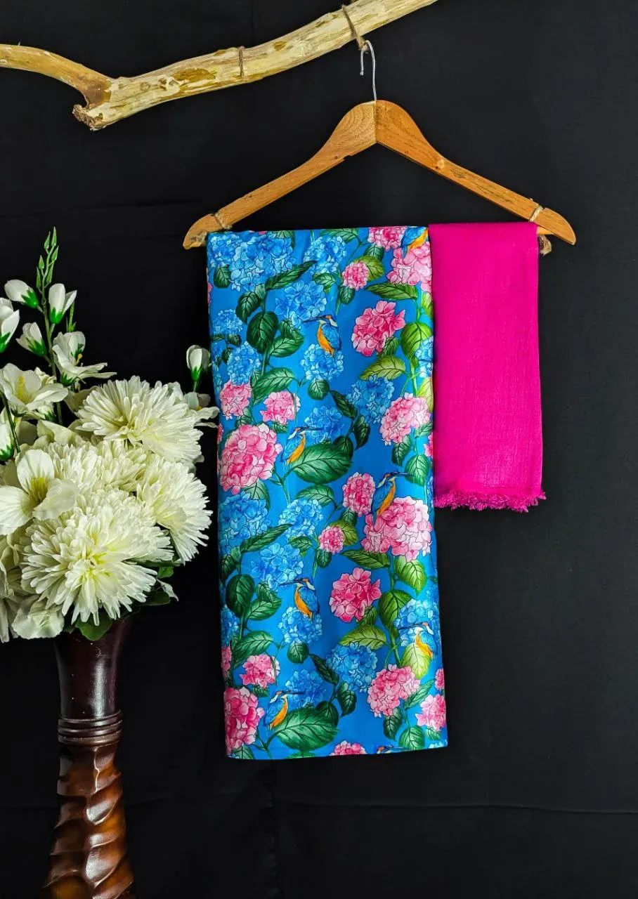 Elegant Japan Satin Saree with Digital Print Blouse - SD08