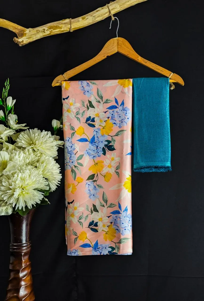 Stylish Japan Satin Saree with Digital Print Blouse - SD09
