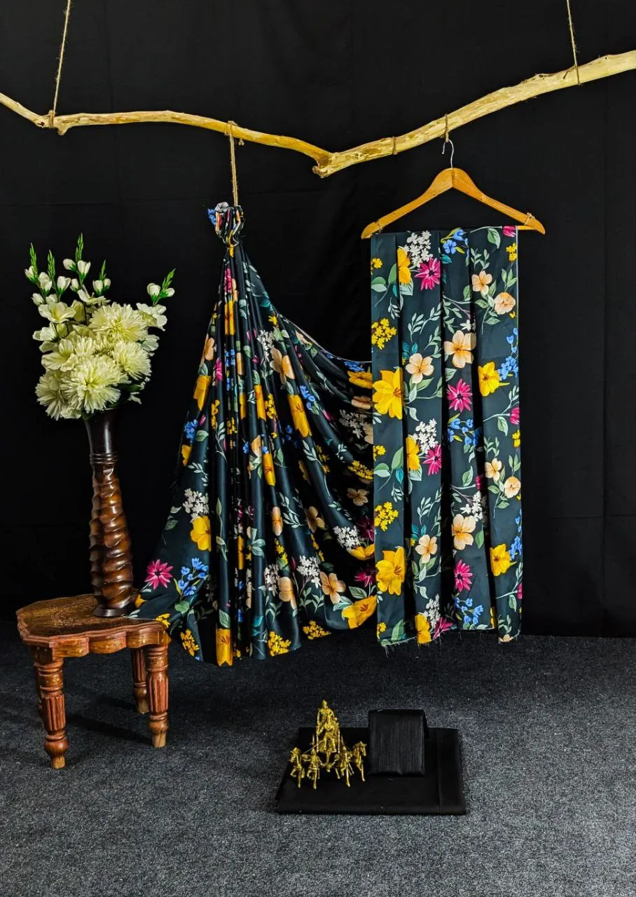 Elegant Japan Satin Saree with Digital Print Blouse - SD10