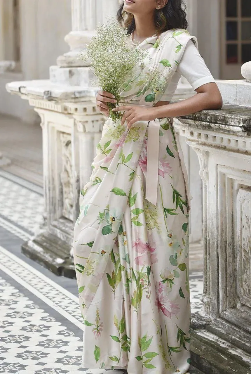 Stunning Japan Satin Saree with Digital Print Blouse - SD15