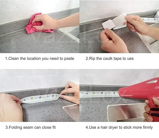 Oil Proof Caulk Tape Strip PVC Self Adhesive Caulking Sealing Tape for Kitchen Sink Platform Toilet Bathroom Shower and Bathtub, 3.8m*3.2cm