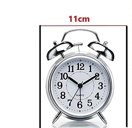 Vintage Look Twin Bell Table Alarm Clock with Night LED Light for Student Kids Bedroom, Wall Clock