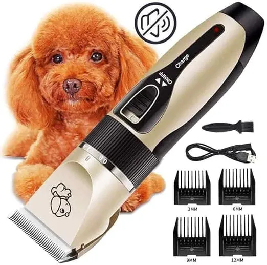 Dog Grooming Kit Clipper, Low Noise, Electric Quiet, Rechargeable, Cordless, Pet Hair Thick Coat Clipper Trimmer Set