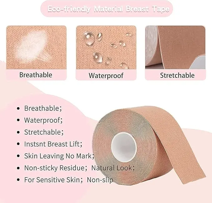 Boob Tape Breast Lift Tape with Nipple Covers, Push Up Tape and Breast Pasties Strapless Bra Tape Chest Support Tape for Big Breasts Bra Lift Breast Patch -Skin Color