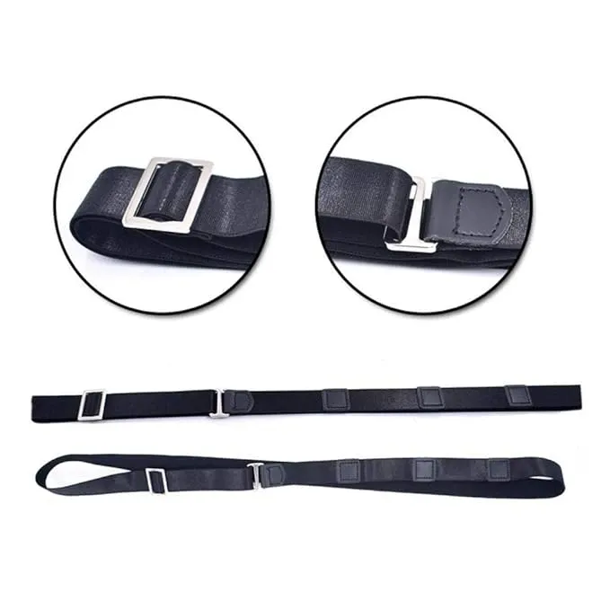 Unisex Shirt Tucker Stays Lock Belt Strap Adjustable Elastic Wrinkle Free Non-Garter Stays Clamp Holder (Black)