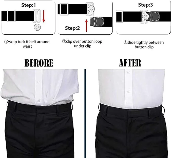 Unisex Shirt Tucker Stays Lock Belt Strap Adjustable Elastic Wrinkle Free Non-Garter Stays Clamp Holder (Black, Free Size)