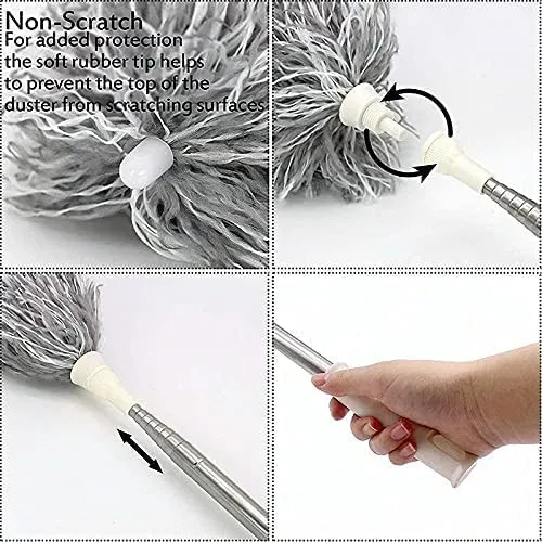 Nil-KAML Microfiber Duster, Washable Bendable Head Ceiling Fan Duster, Wet or Dry Dust Collect Telescoping Duster for Cleaning Ceiling Fans