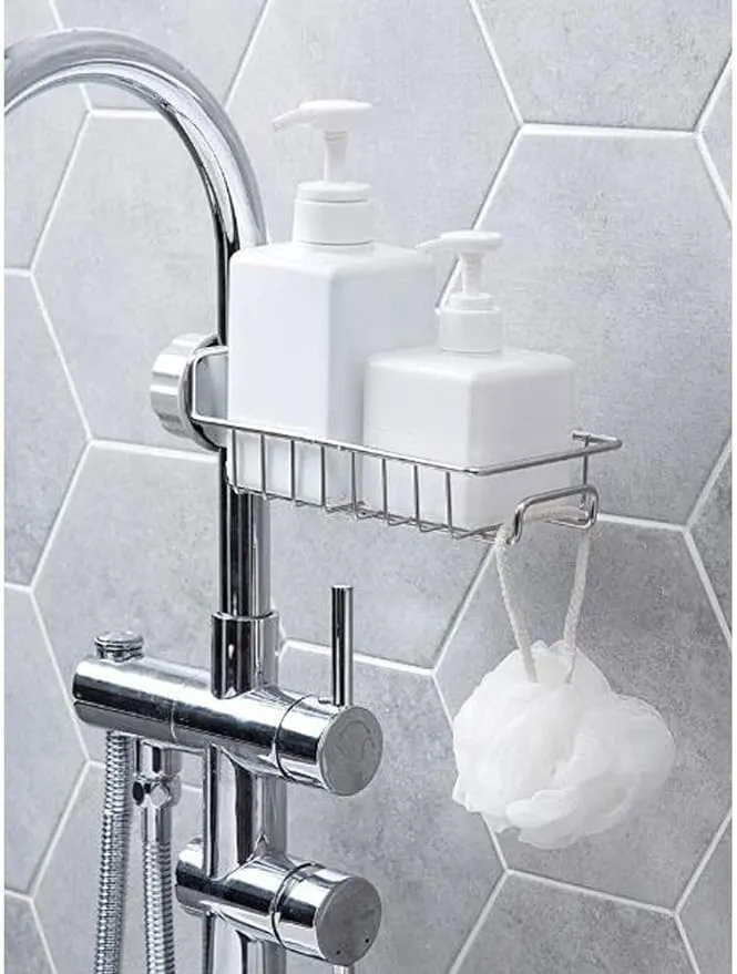 Faucet Storage Rack Adjustable Sink Rag Draining Under Sink Rack Kitchen Bathroom Soap Storage Holders Shelves