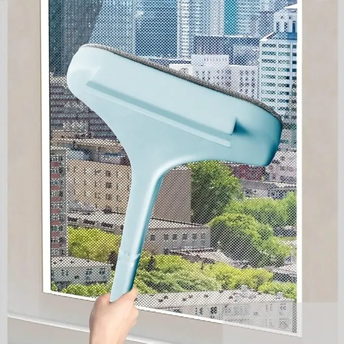 2 in 1 Mesh Cleaning Brush and Wiper Extended Handle Window Cleaning Brush Net Cleaner Double-Sided Window Cleaner Window Mesh Cleaner