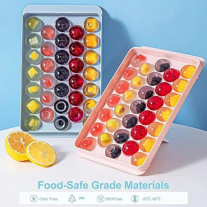 Round Ice Cube Trays 33 Grid Mini Circle Making Sphere Ball Mold for Freezer Chilling Cocktail Whiskey Reusable Flexible Tray
