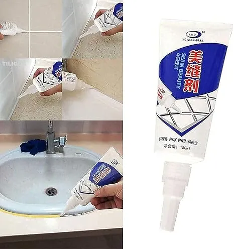 Tiles Gap Filler Agent, Waterproof Grout Sealant Agent Tube for Bathroom and Kitchen Tiles Waterproof Tile Gap/Crack/Grout Filler Silicone Sealant for DIY Home Sink Repair Filler Tube