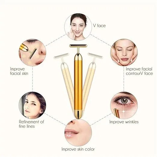 SLINGVY 24K Gold Energy Beauty Bar Electric Facial Massage Roller Waterproof Face Skin Care Antiwrinkle Battery Powered Massager for Forehead Cheek Neck