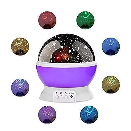 Plastic Kids Moon Star Projector Night Light Toy Gift for 2-8 Year Old Girls 360 Degree Rotation and 8 Light Changing, Best Gift for 4-6 Year Old Girls Birthday