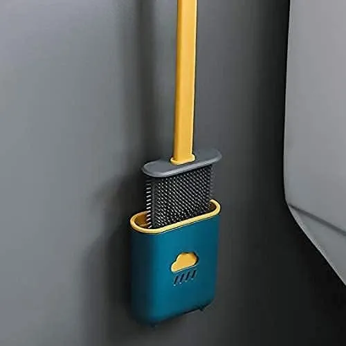Silicone Toilet Brush with Holder Stand for Western and Indian with Double Sided Adhesive Wall Mount