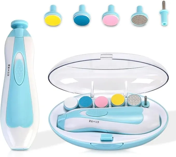Baby Nail Trimmer | Electric & Safe Baby Nail Clippers | 6 Grinding Heads for Newborn Toddler or Adults Toes and Fingernails | Effective Baby Manicure Tools