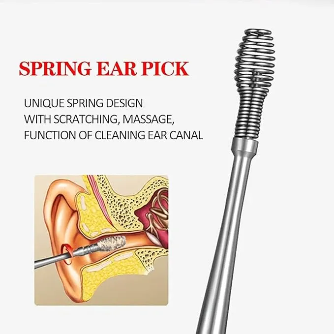 6in1 Ear Wax Cleaner - Ear Cleaner Tool Set with Storage Box - Ear Wax Remover Tool Kit with Ear Curette Cleaner and Spring Ear Buds Cleaner - 6 Pieces