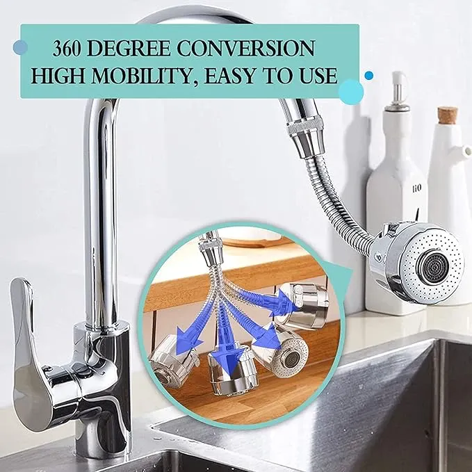 Stainless Steel Flexible 360 ​​Degree Rotating 2 Mode Water Saving Faucet (Standard Size, Silver