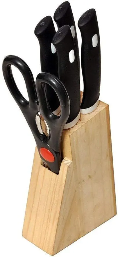 Knife Set for Kitchen | Wooden Kitchen Knife Set with Wooden Block and Scissors | Knife Set for Kitchen with Stand | Knife Set for Kitchen use |