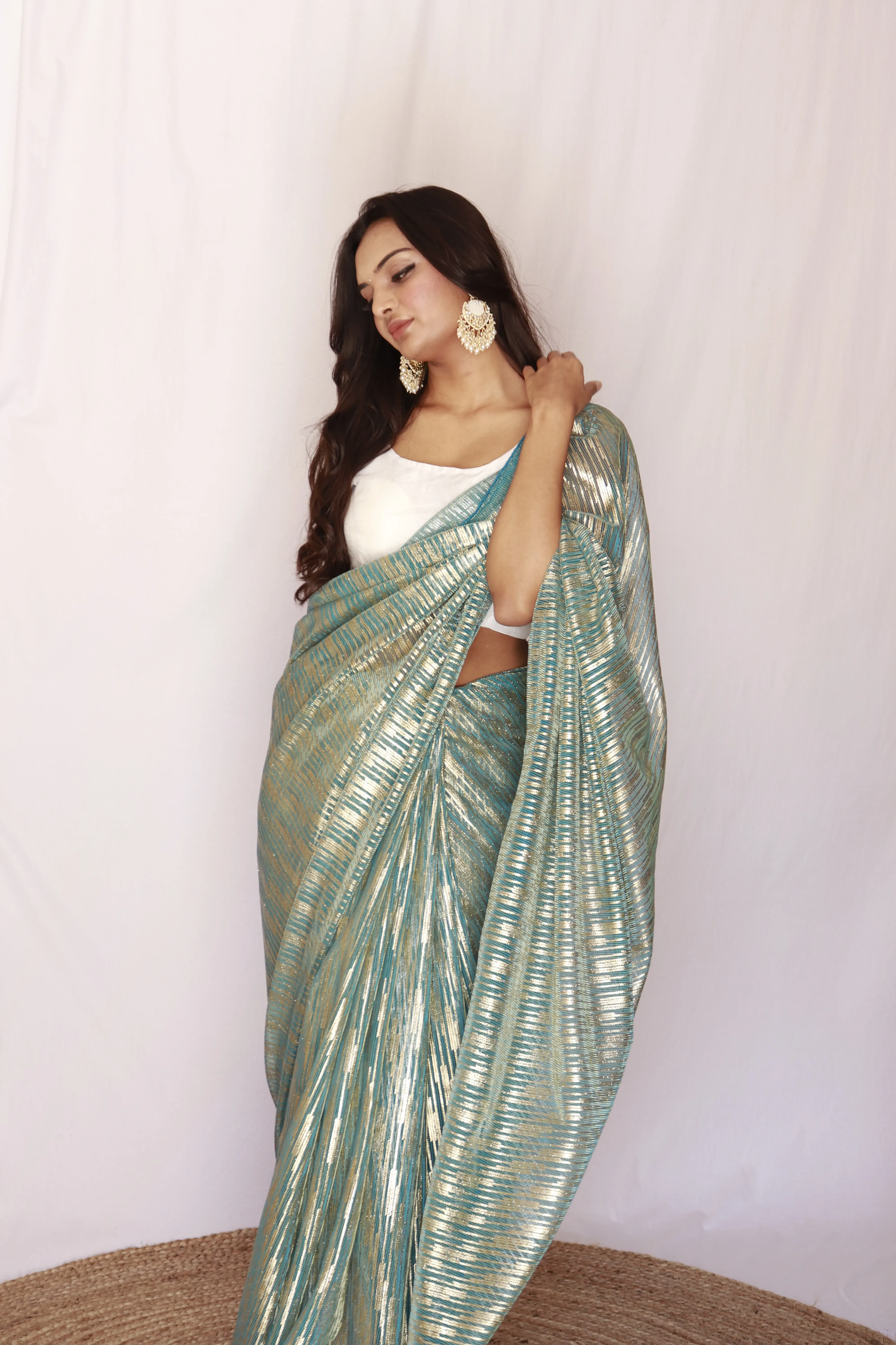 Elegant Fancy Imported Netting Fabric Saree with Foil Print - 5.5m