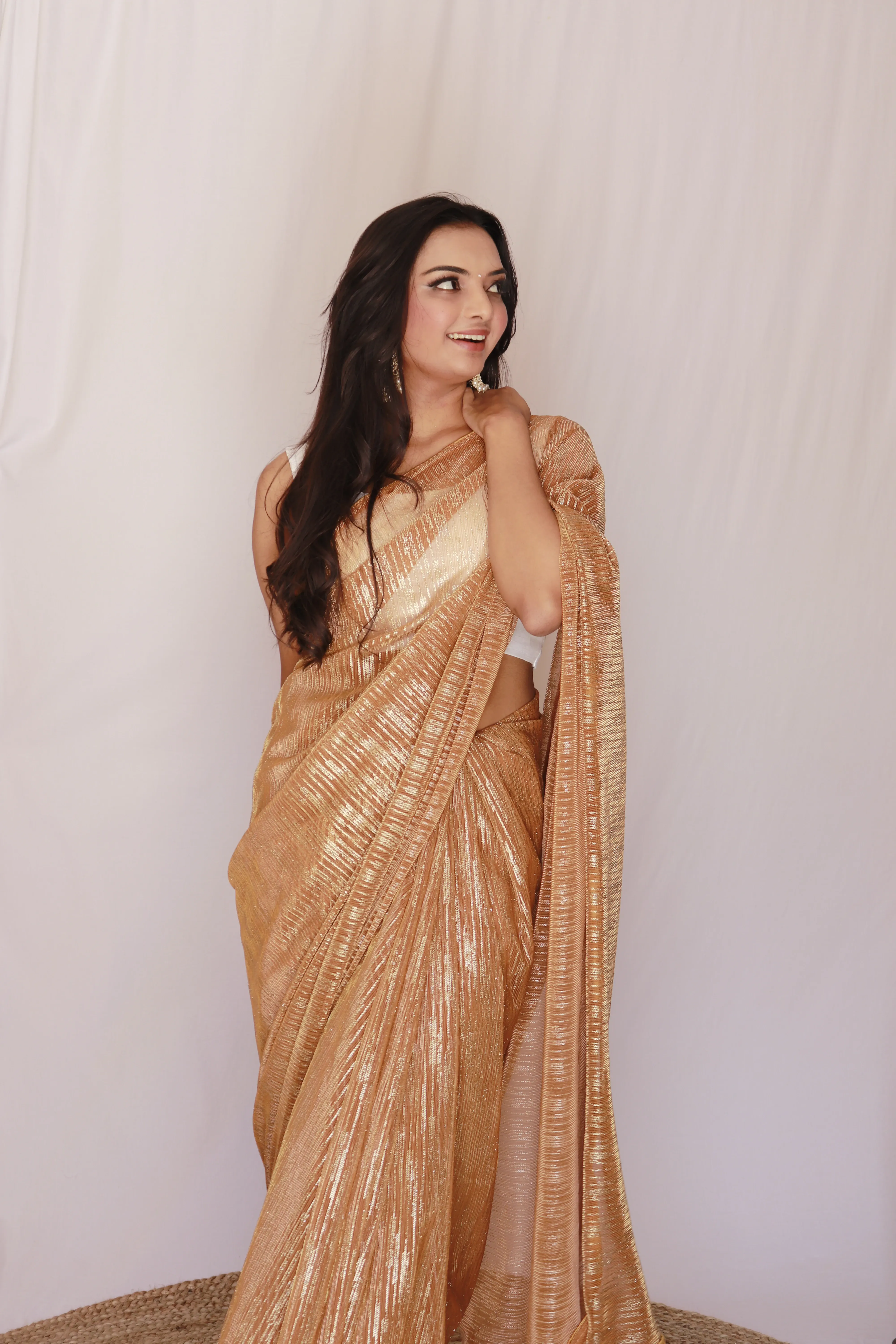 Fancy Imported Netting Fabric Saree with All Over Foil Print