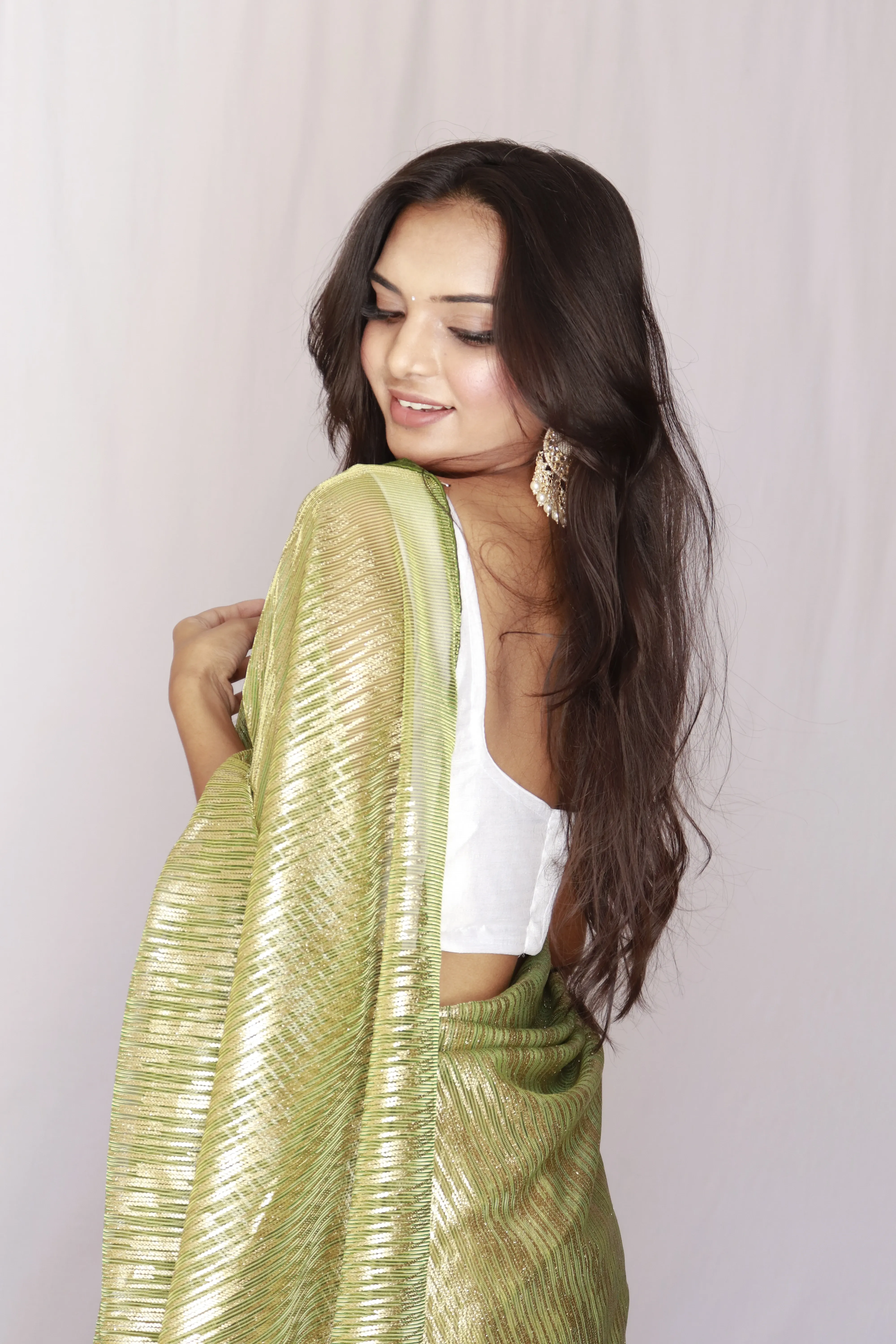 Fancy Imported Netting Fabric Saree with All Over Foil Print