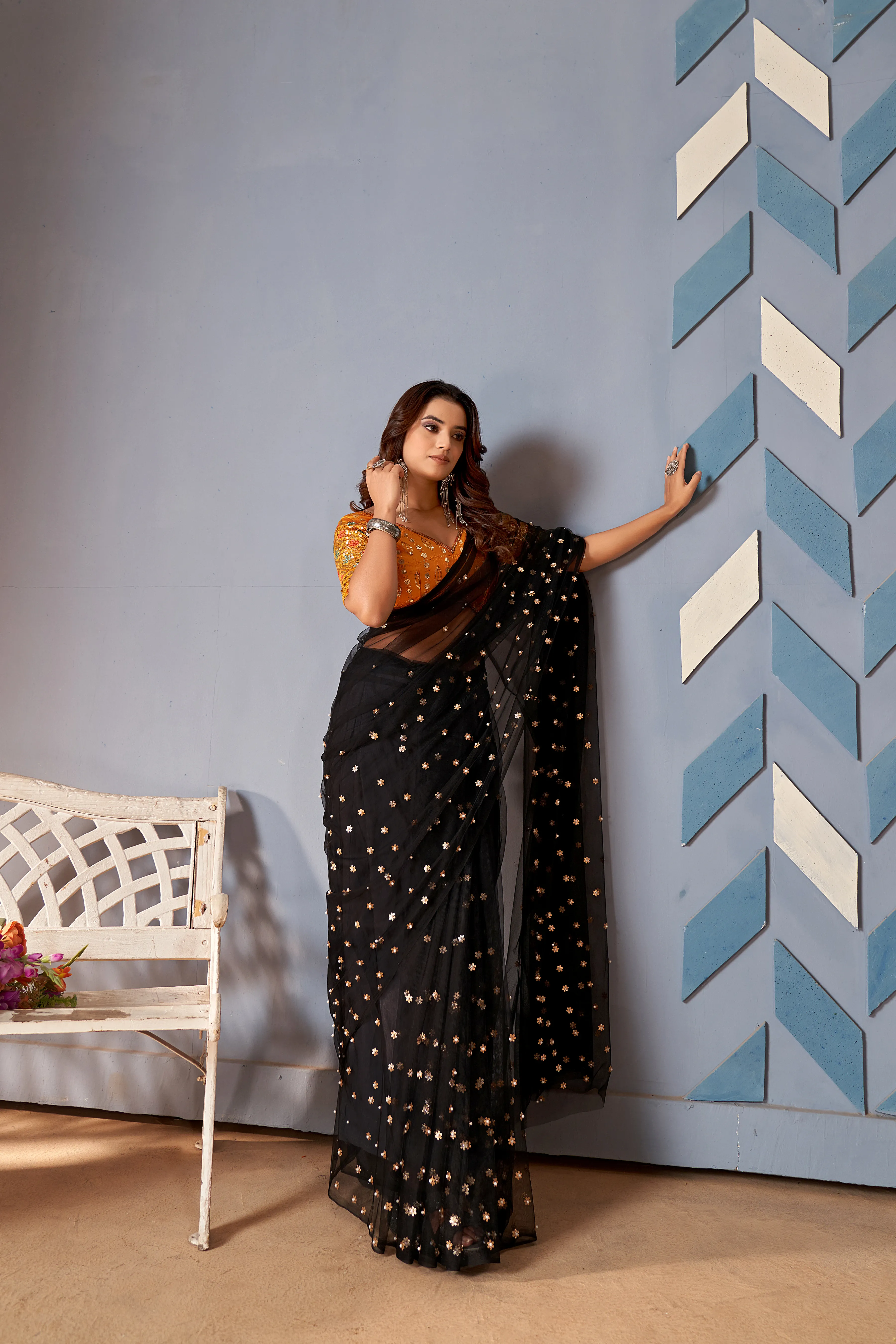 Heavy Butterfly Ner Saree with Sequence and Moti Work