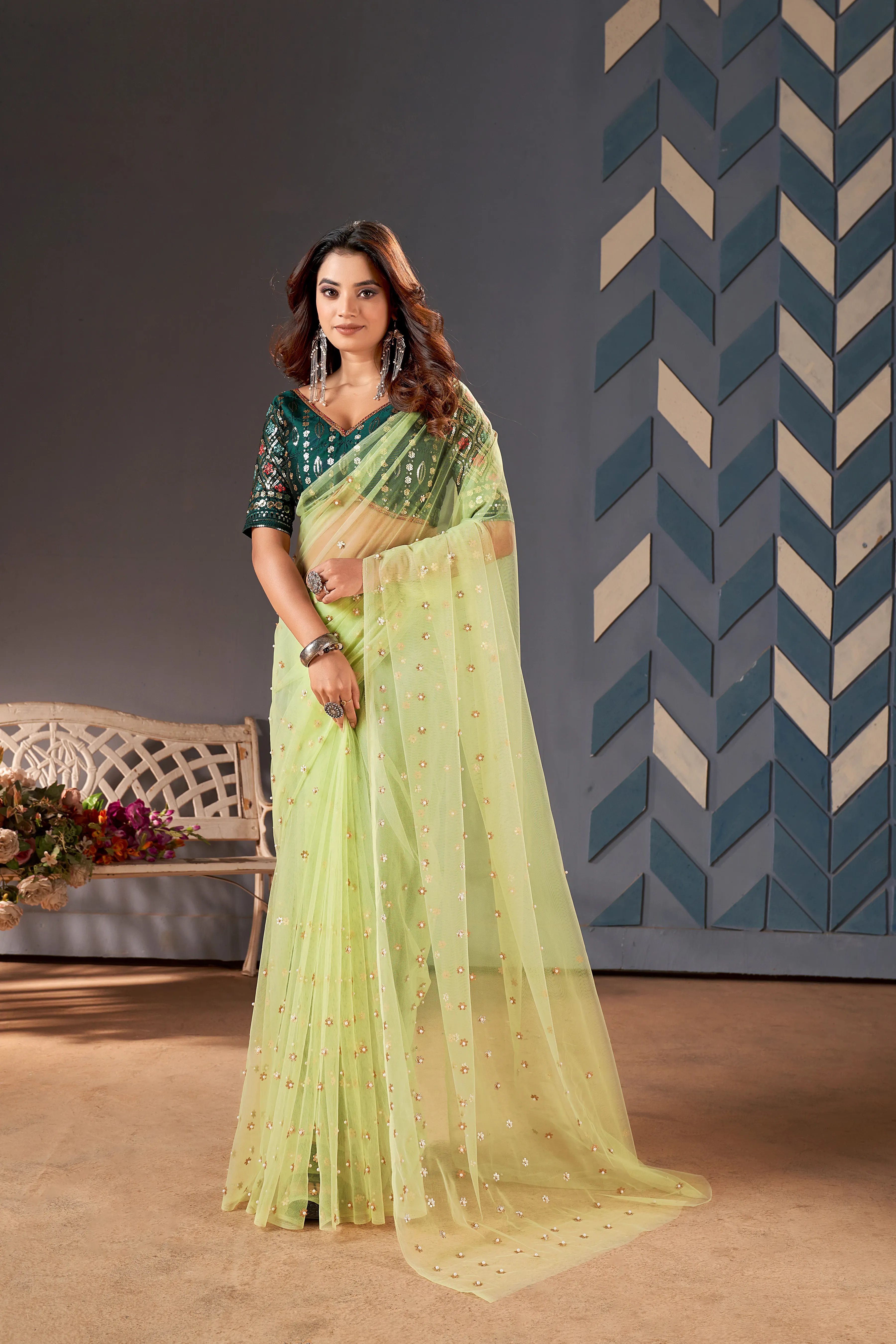 Heavy Butterfly Ner Saree with Sequence and Moti Work
