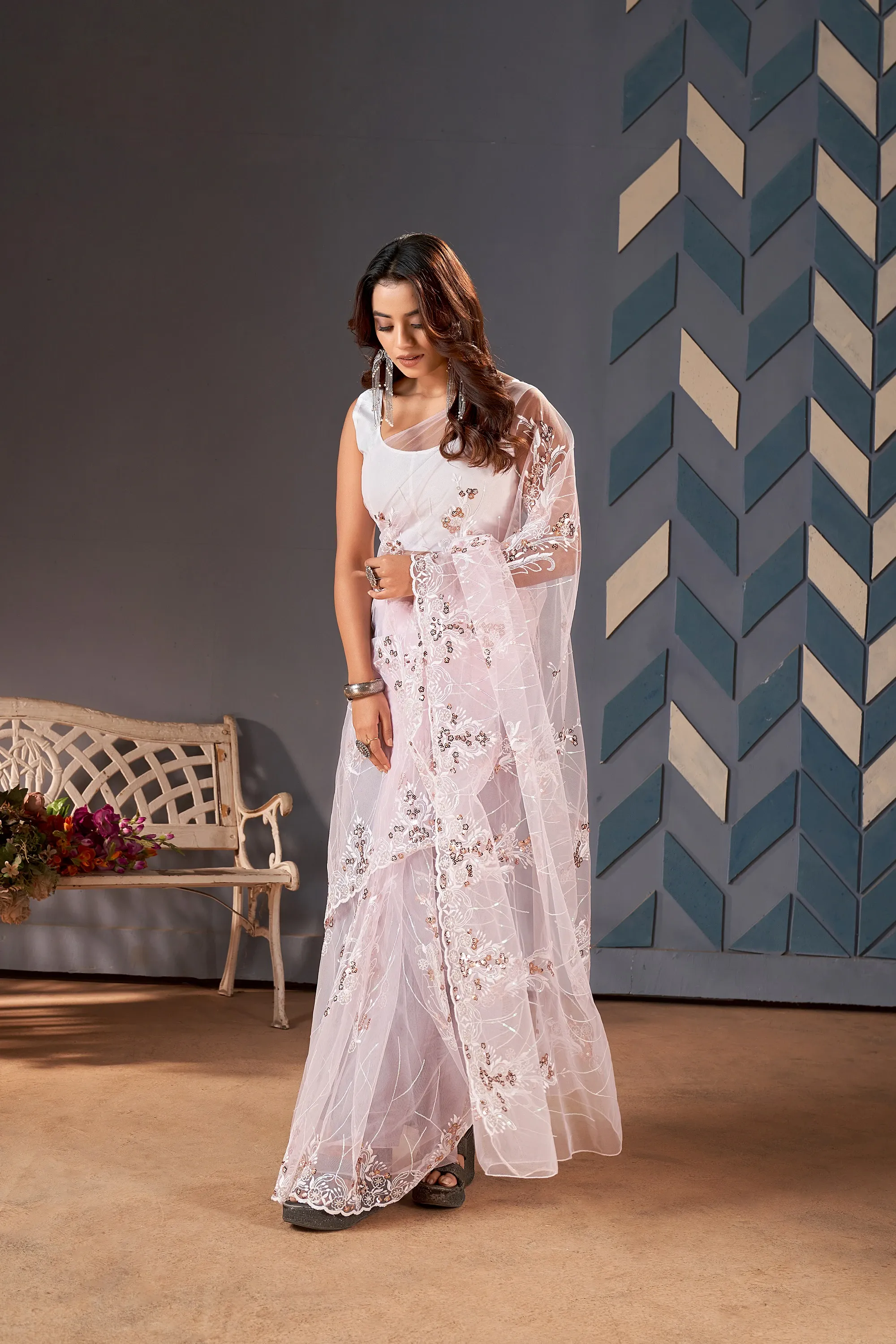 Heavy Butterfly Ner Saree with Sequence and Moti Work