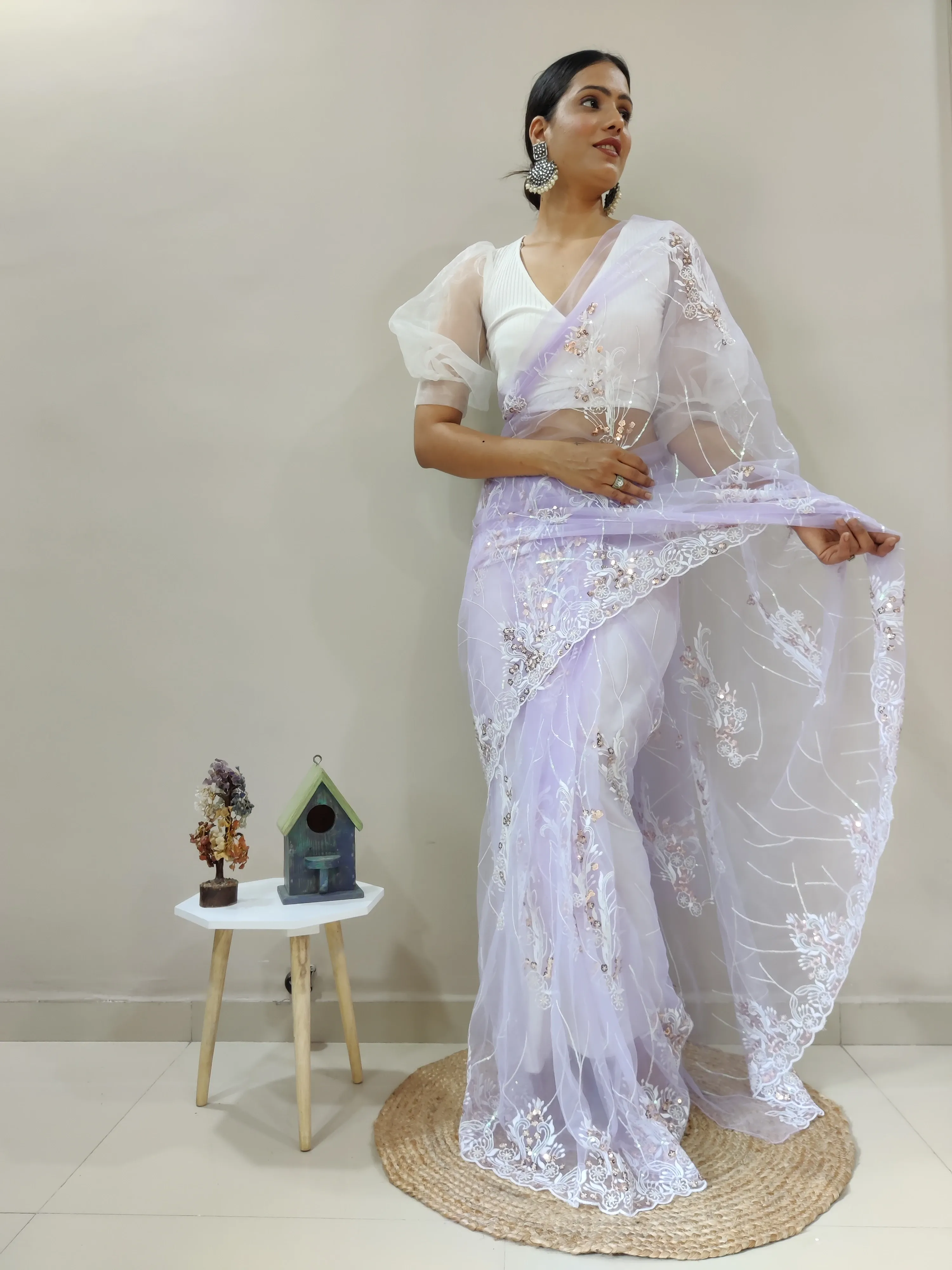 Heavy Butterfly Net Saree with Triple Sequence and Embroidery Work