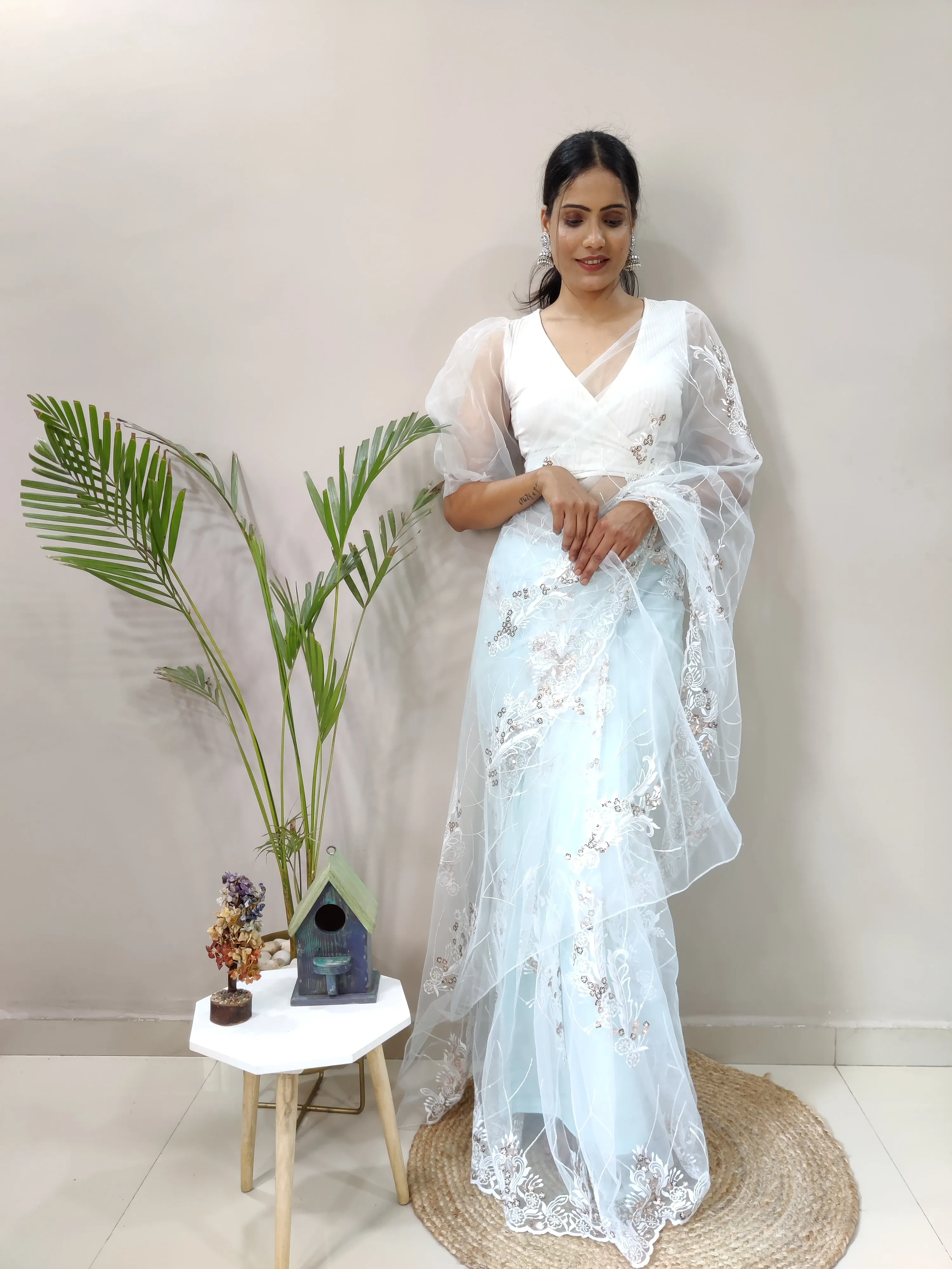 Heavy Butterfly Net Saree with Triple Sequence and Embroidery Work