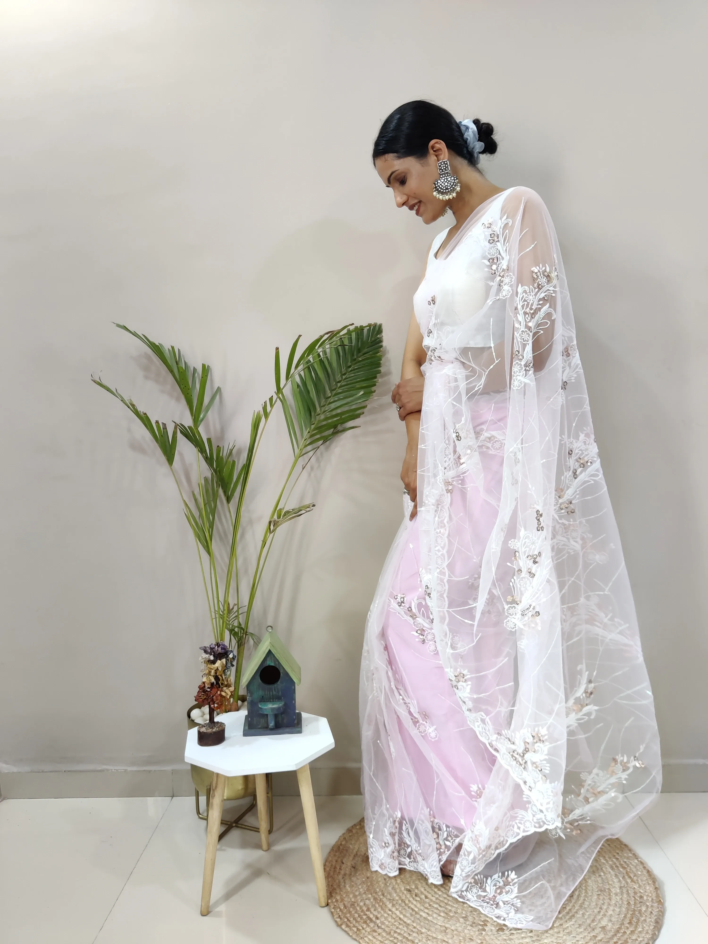Heavy Butterfly Net Saree with Triple Sequence and Embroidery Work