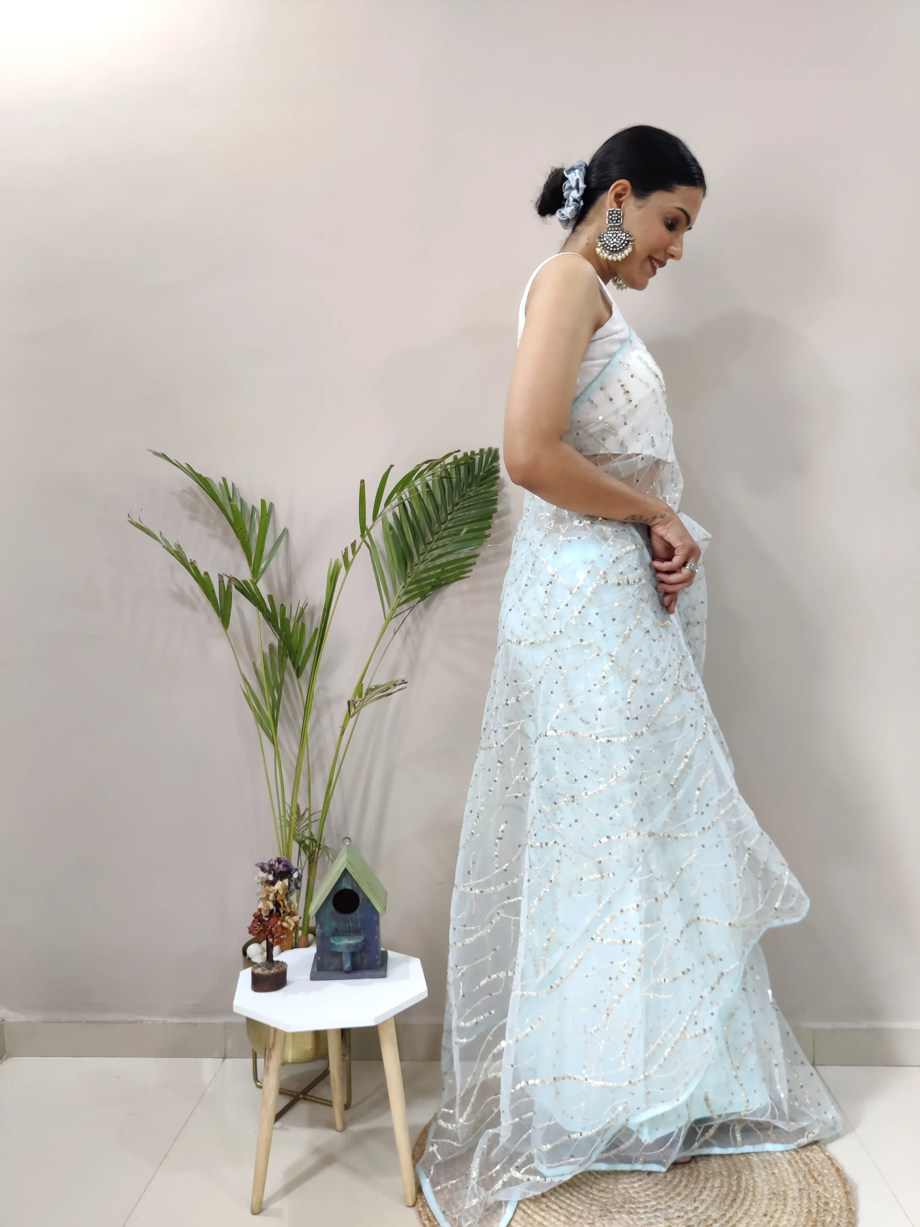 Heavy Butterfly Net Saree with Dual Sequence and Embroidery Work