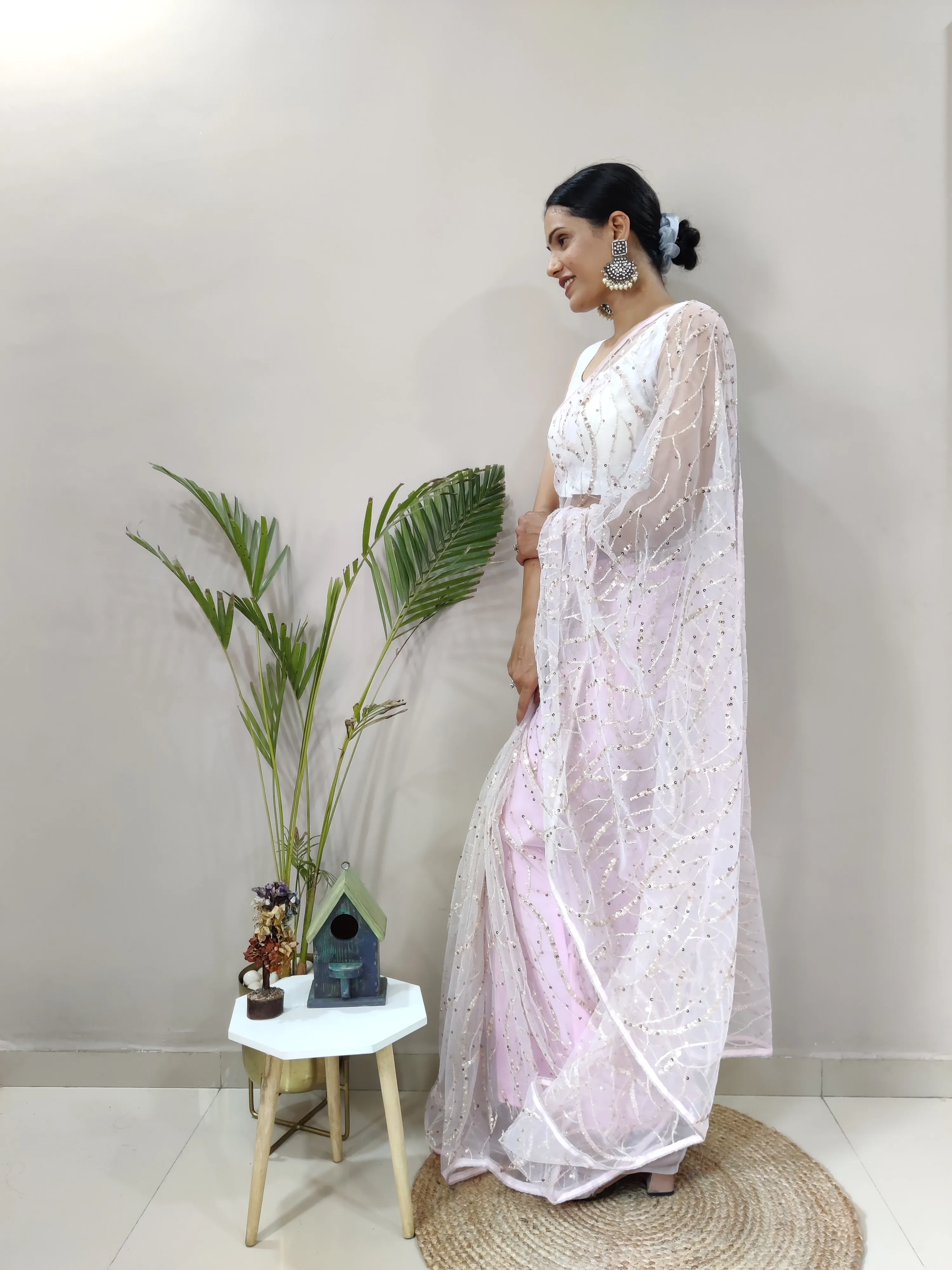 Heavy Butterfly Net Saree with Dual Sequence and Embroidery Work