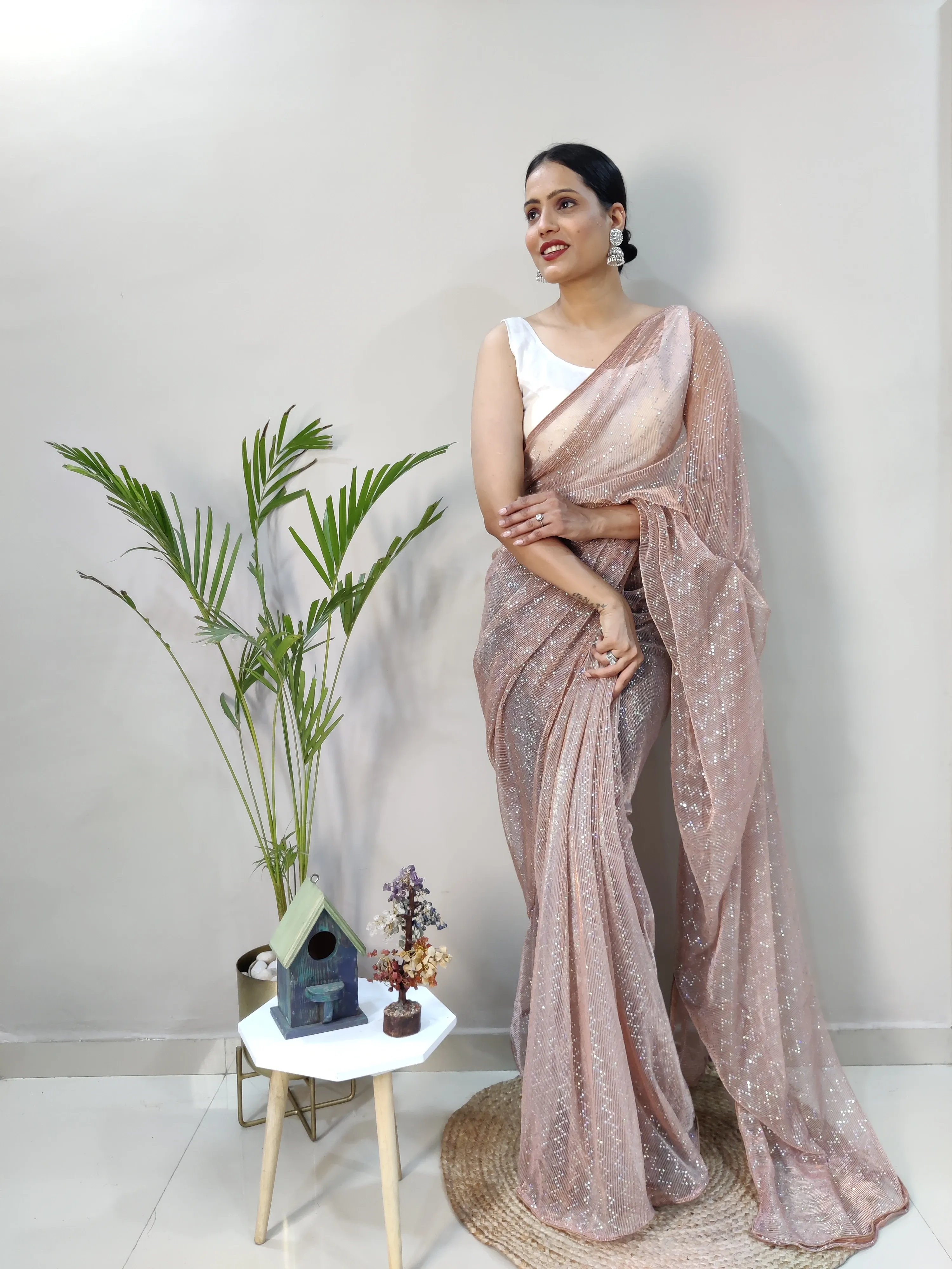 Premium Quality Heavy Imported Netting Plated Saree with Tikali Work