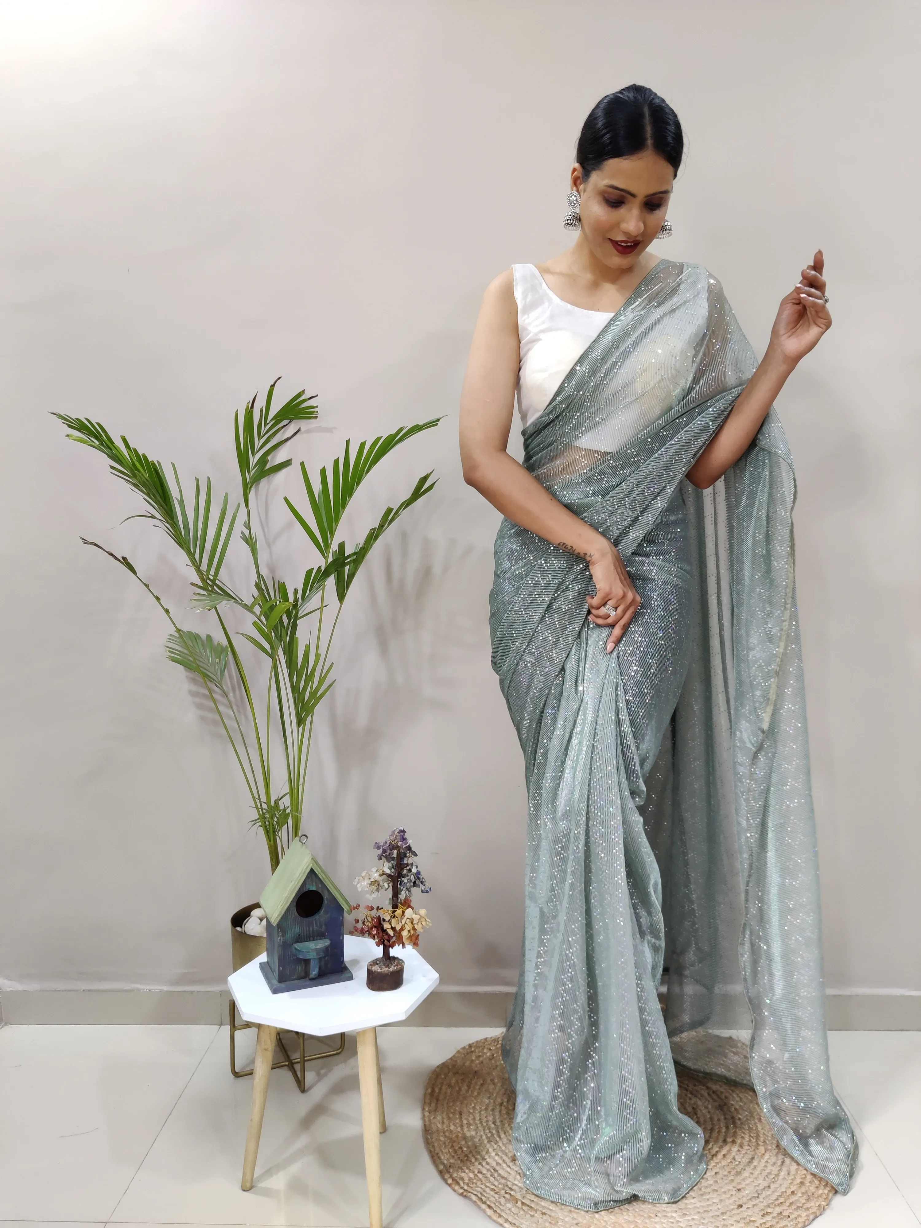Premium Quality Heavy Imported Netting Plated Saree with Tikali Work