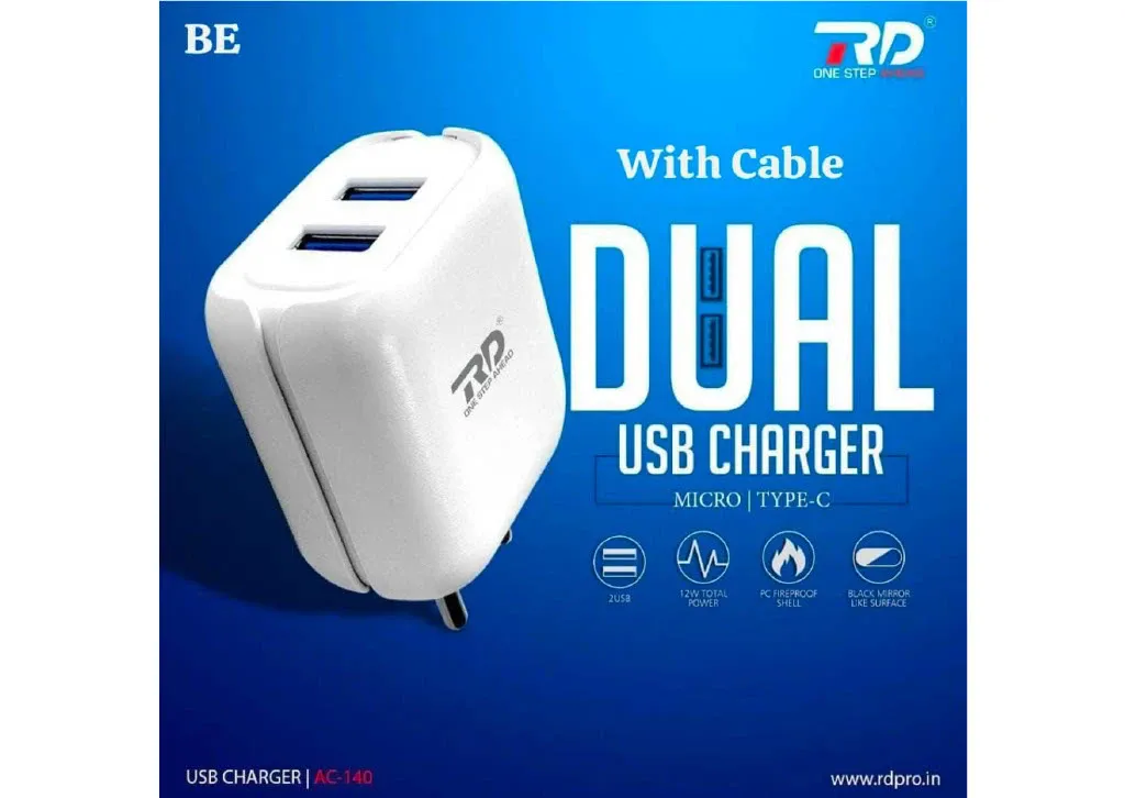 RD CHARGER WITH CABLE DUAL USB CHARGER