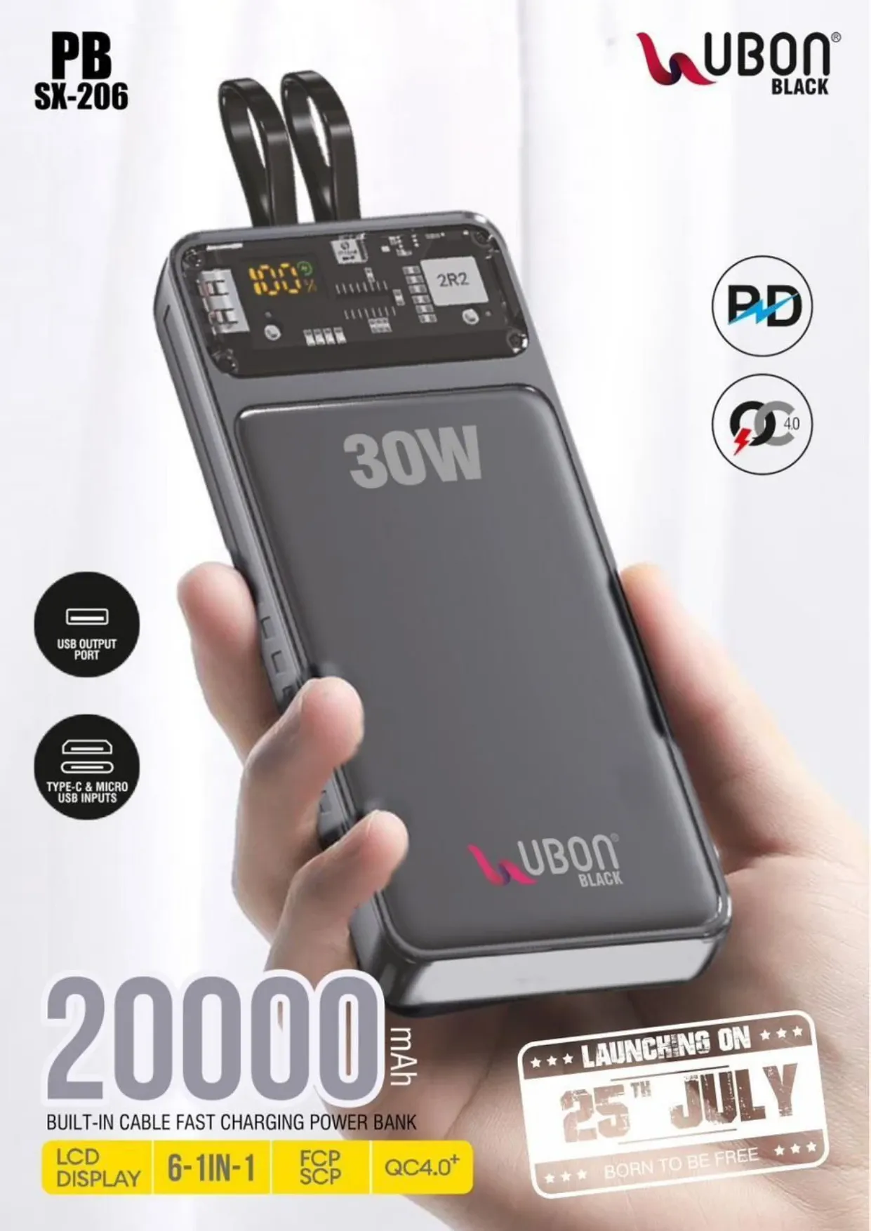 Ubon 10000 mAh 22.5 W Power Bank  (Black, Lithium Polymer, Fast Charging for Mob