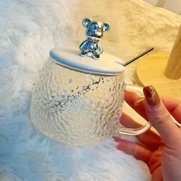 TEDDY SHAPE GLASS CUP WITH HANDLE