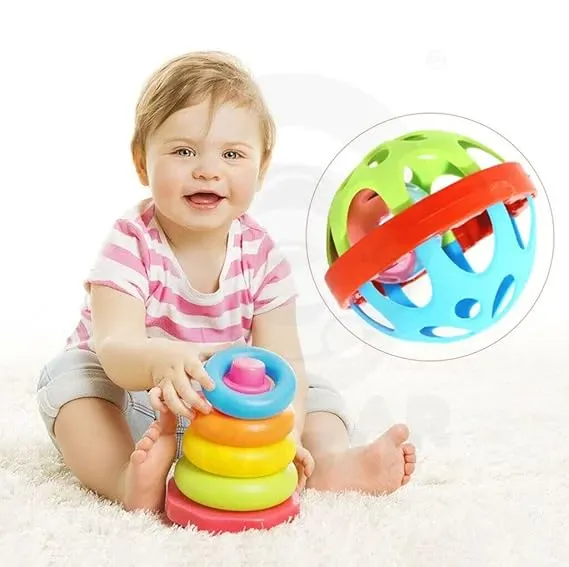 SOFT BALL RATTLE TEETHER FOR BABY BATH TOY SAFE NON-TOXIC PLASTIC COL